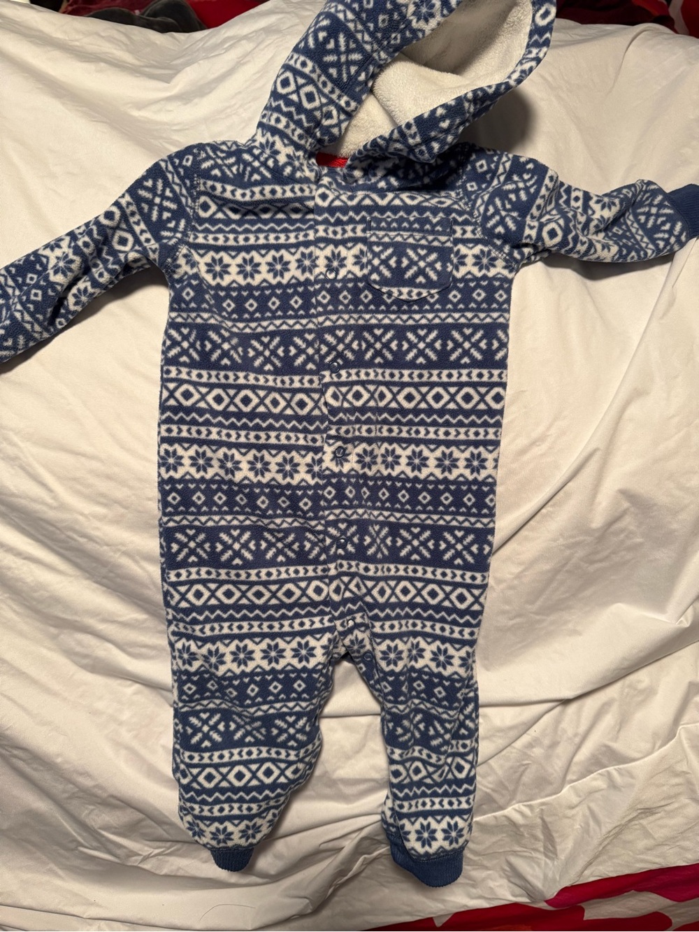 Carter's Blue and White Hooded Fleece One-Piece Footie